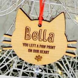 Personalised Cherry Wood Cat Memorial Christmas Bauble Tree Decoration Gift, in Loving Memory Cat Decoration - thumbnail 2