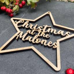 Personalised Wooden Star Christmas Tree Decoration, Family Name Bauble, Keepsake Bauble Gift, Festive Decoration - thumbnail 3
