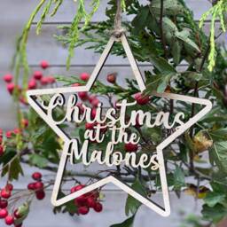 Personalised Wooden Star Christmas Tree Decoration, Family Name Bauble, Keepsake Bauble Gift, Festive Decoration - thumbnail 1