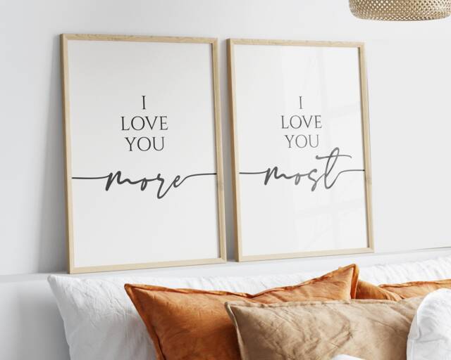 I Love You More Most Set Of 2 Prints. Couples Gift. Bedroom Printable. Valentines Day Gift For Him. Living Room Prints, Wall Art - image 1