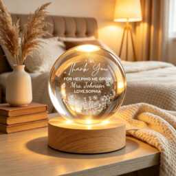 Thank You Teacher Gift, Personalized Appreciation Crystal Ball Lamp, Custom Night Light, End Of Year Keepsake
