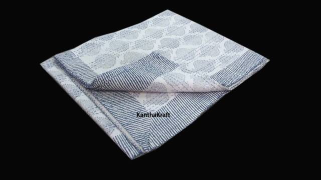 Handblock Ajrak Quality Quilt Blanket Queen/King Size Kantha Indian Cotton Hand Stitched Bedspread Bohemian - image 1