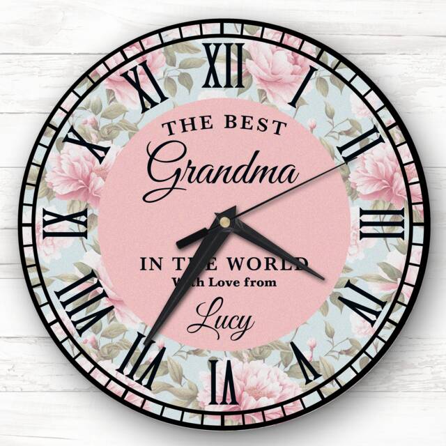 Best Grandma Nan Gran Pink Floral Shabby Chic Gift Personalised Clock - image 1