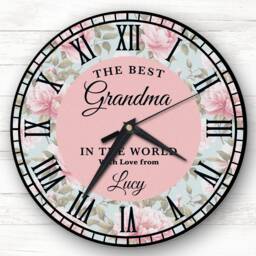 Best Grandma Nan Gran Pink Floral Shabby Chic Gift Personalised Clock - thumbnail 1