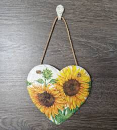 Sunflower Slate Heart Wall Hanging Decoupage Home Decor