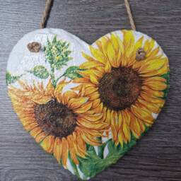 Sunflower Slate Heart Wall Hanging Decoupage Home Decor - thumbnail 2