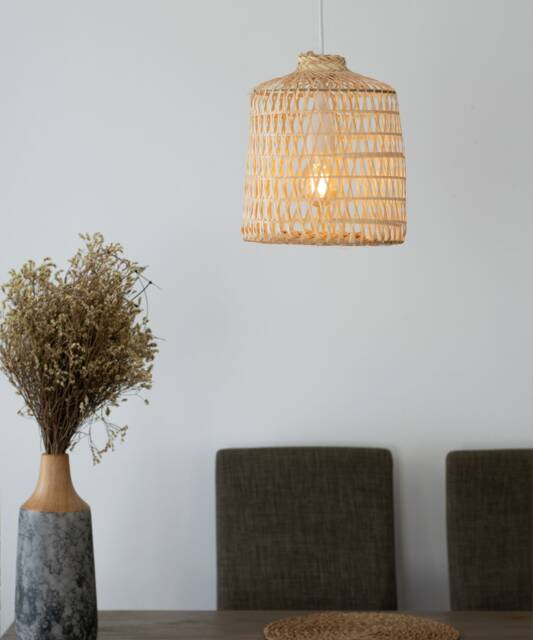 Handwoven Bamboo Pendant Light - Thai Fishing Trap Lampshade Natural & Bohemian - image 1