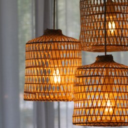 Handwoven Bamboo Pendant Light - Thai Fishing Trap Lampshade Natural & Bohemian - thumbnail 3