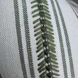 Embroidered Striped Cotton Cushion Cover, Olive Green, 22 - thumbnail 3
