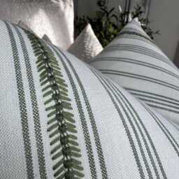 Embroidered Striped Cotton Cushion Cover, Olive Green, 22 - thumbnail 2