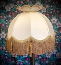 Handmade Cream Fabric Lampshade Antique Gold Braid & Tassels