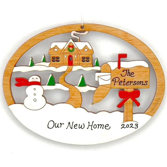 Personalized New Home Christmas Scene Ornament-Wood, Laser Cut, Hand Painted - image 1