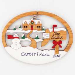 Personalized New Home Christmas Scene Ornament-Wood, Laser Cut, Hand Painted - thumbnail 2