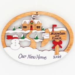 Personalized New Home Christmas Scene Ornament-Wood, Laser Cut, Hand Painted - thumbnail 3