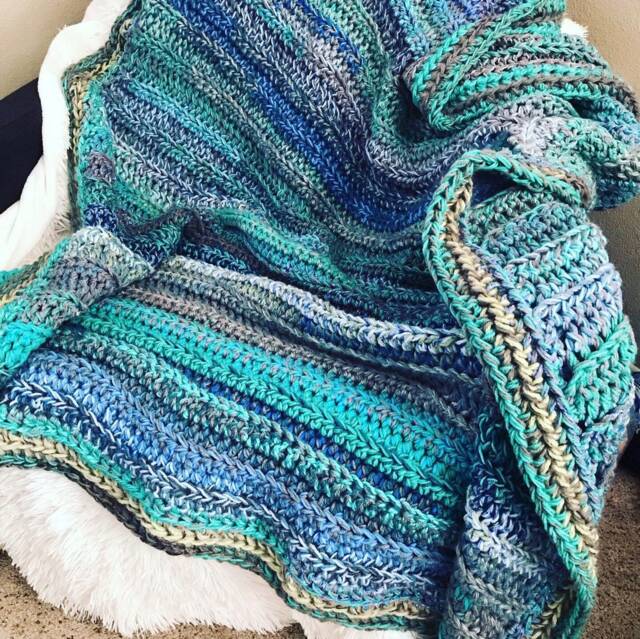 Handmade Crochet Blanket in Blues, Teals, Purples & Light Gray - Cozy Chunky Throw Ooak Home Decor Gift - image 1