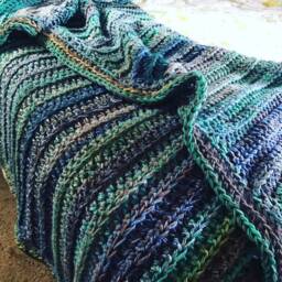 Handmade Crochet Blanket in Blues, Teals, Purples & Light Gray - Cozy Chunky Throw Ooak Home Decor Gift - thumbnail 3