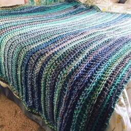 Handmade Crochet Blanket in Blues, Teals, Purples & Light Gray - Cozy Chunky Throw Ooak Home Decor Gift - thumbnail 2