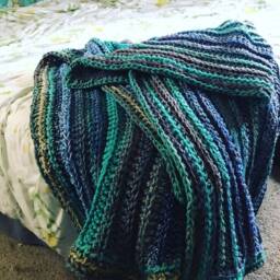 Handmade Crochet Blanket in Blues, Teals, Purples & Light Gray - Cozy Chunky Throw Ooak Home Decor Gift - thumbnail 4