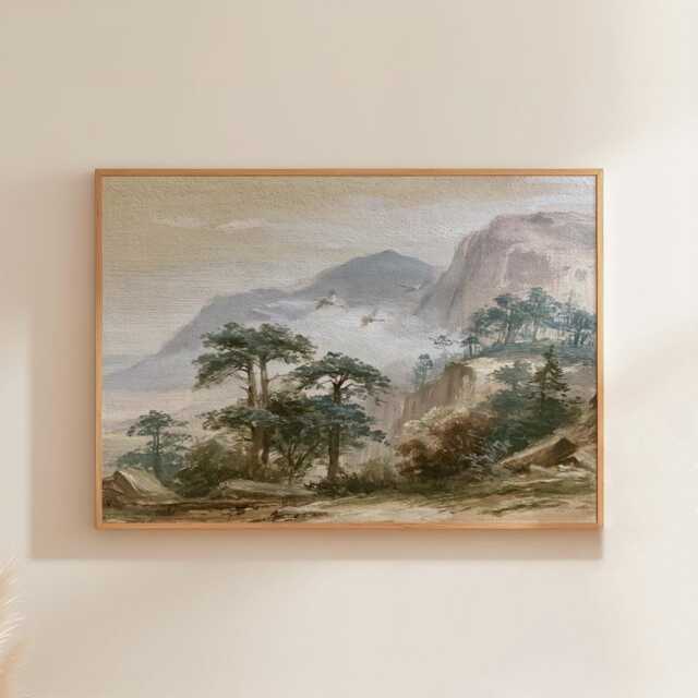 Misty Mountain Poster, Cliff Landscape Print, Nature Wall Art, Paper - image 1