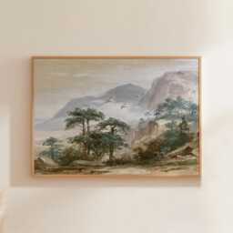 Misty Mountain Poster, Cliff Landscape Print, Nature Wall Art, Paper - thumbnail 1