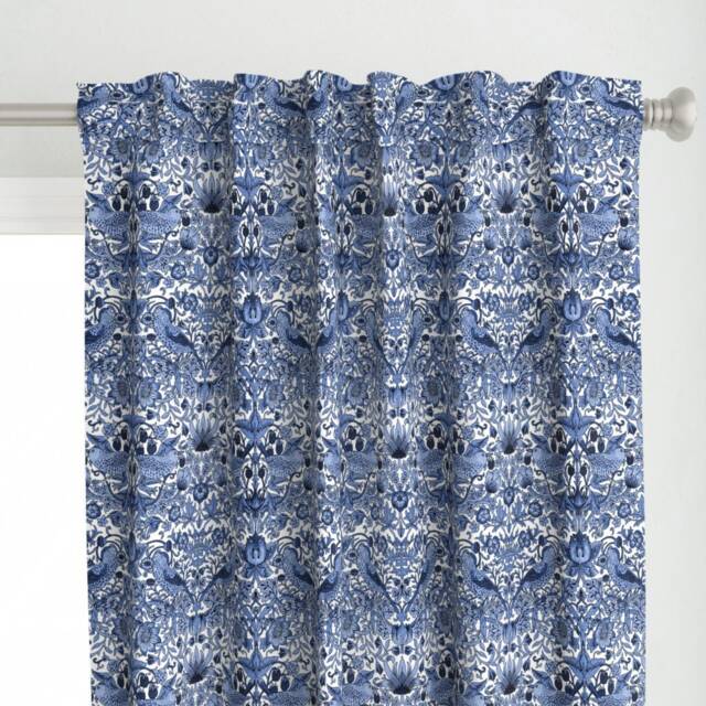 William Morris Curtain Panel - Damask Victorian Classic Floral Custom Strawberry Thief Blue By Peacoquettedesigns - image 1
