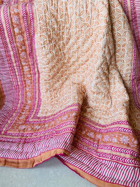 Hand Block Print Queen Quilt Indian Kantha Cotton Bedspread - image 1