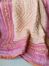 Hand Block Print Queen Quilt Indian Kantha Cotton Bedspread - thumbnail 1