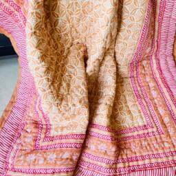 Hand Block Print Queen Quilt Indian Kantha Cotton Bedspread - thumbnail 3