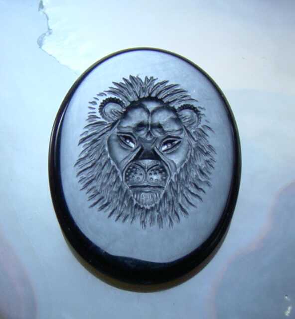 Intaglio Black Onyx Handmade Engraving. Lion. Unique - image 1