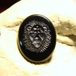 Intaglio Black Onyx Handmade Engraving. Lion. Unique - thumbnail 2
