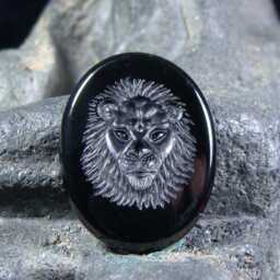Intaglio Black Onyx Handmade Engraving. Lion. Unique - thumbnail 3