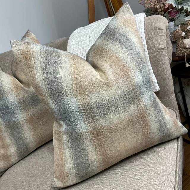100% Wool Sekers Fabric Highland Check - Handmade Cushion Cover Contemporary Countryside Home Decor Double Sided Size 18 - image 1