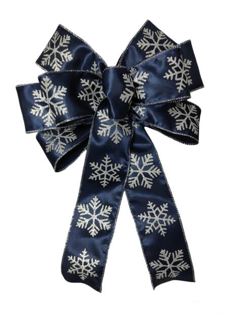 Silver Navy Blue Christmas Bow, Snowflake Wreath Bow Decorative Bows Lantern Gift Xmas Decorations Large - image 1