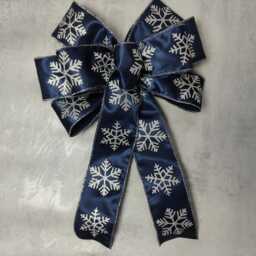 Silver Navy Blue Christmas Bow, Snowflake Wreath Bow Decorative Bows Lantern Gift Xmas Decorations Large - thumbnail 3