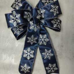 Silver Navy Blue Christmas Bow, Snowflake Wreath Bow Decorative Bows Lantern Gift Xmas Decorations Large - thumbnail 2