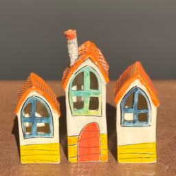 Handmade Ceramic House Lanterns Pottery Village Home Decor - thumbnail 1