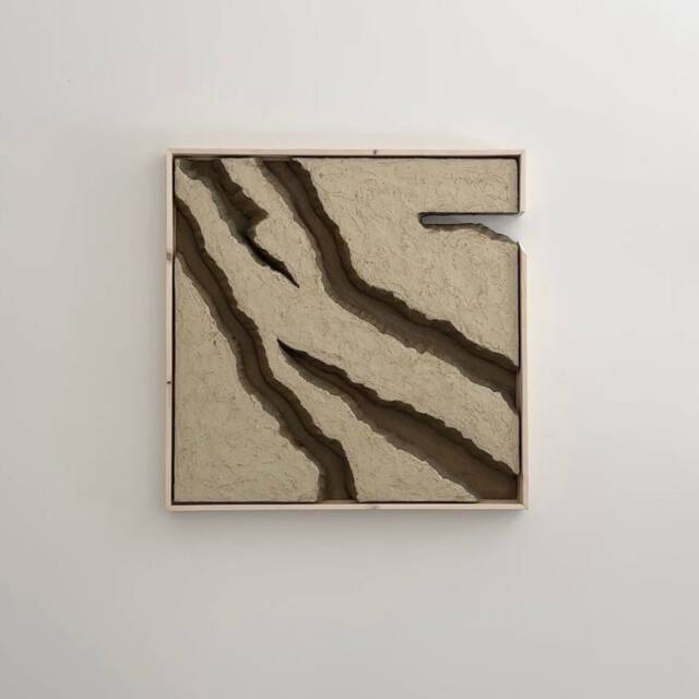 Framed Abstract Textured Art - 3D Wall Sculptural Plaster Topographic Map Wabi Sabi Topography - image 1