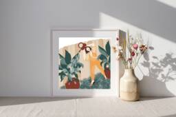 Plant Lover Art Print Whimsical Earthling Watering Plants - thumbnail 1