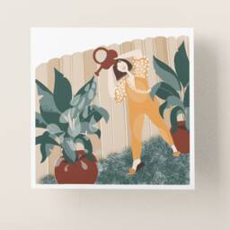 Plant Lover Art Print Whimsical Earthling Watering Plants - thumbnail 2