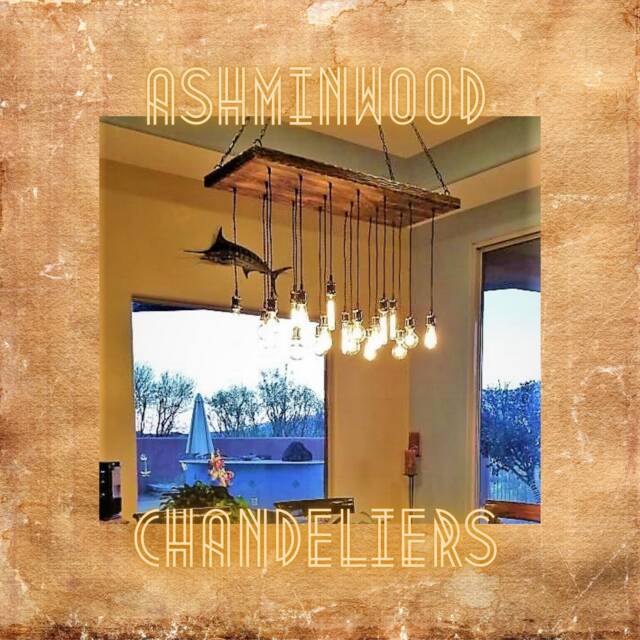 Wood Chandelier 20 Pendant Lights Industrial Wooden Ceiling Vintage Dining - image 1