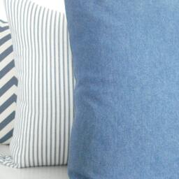 Designer Pillow Covers- Both Sides- Denim Blue - Blue/Ivory Ticking- Chevron , Throw & Lumbar Pillow Covers - thumbnail 2