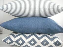Designer Pillow Covers- Both Sides- Denim Blue - Blue/Ivory Ticking- Chevron , Throw & Lumbar Pillow Covers - thumbnail 1