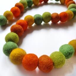 Fall Autumn Rainbow Curtain Felt Ball Pom Tie Backs - thumbnail 2
