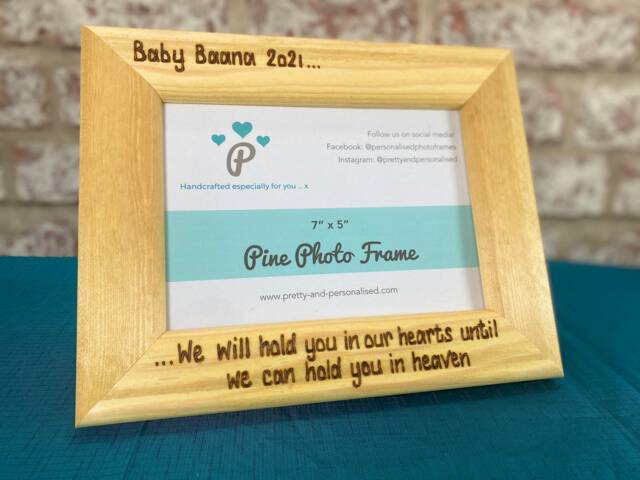 Miscarriage/stillbirth Baby Loss Memorial - Personalised Solid Wood Photo Frame Hand Engraved 7x5 - image 1