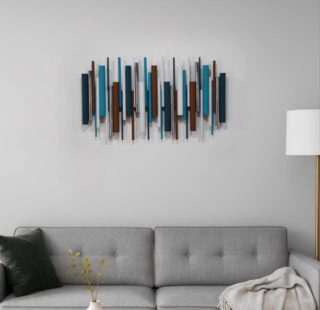 Turquoise & Brown Wall Art - Modern Abstract Wood Sculpture - image 1