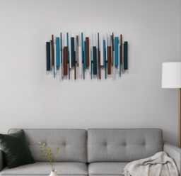 Turquoise & Brown Wall Art - Modern Abstract Wood Sculpture - thumbnail 1