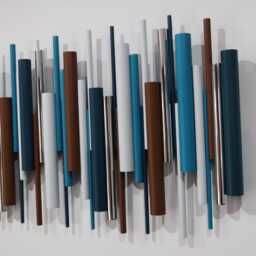 Turquoise & Brown Wall Art - Modern Abstract Wood Sculpture - thumbnail 2