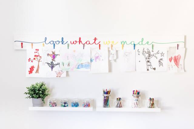 3D Kids Craft Look What I Made Sign - Art Display Signs Playroom Wall Room Decor Rainbow Laser - image 1