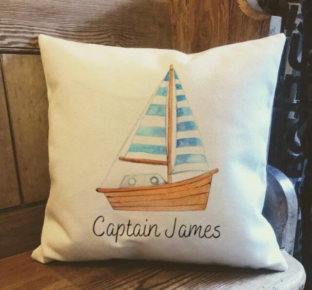 Personalised Boat Country Canvas Cushion - Customised Linen Cover With Inner Filler Sailing Gift - image 1