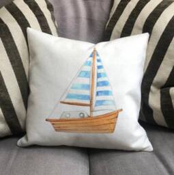 Personalised Boat Country Canvas Cushion - Customised Linen Cover With Inner Filler Sailing Gift - thumbnail 3